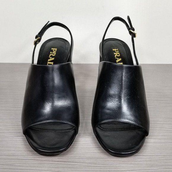 Prada Slingback 85mm Sandals, Black Leather, Size 6.5 US / 36.5 - Picture 2 of 11